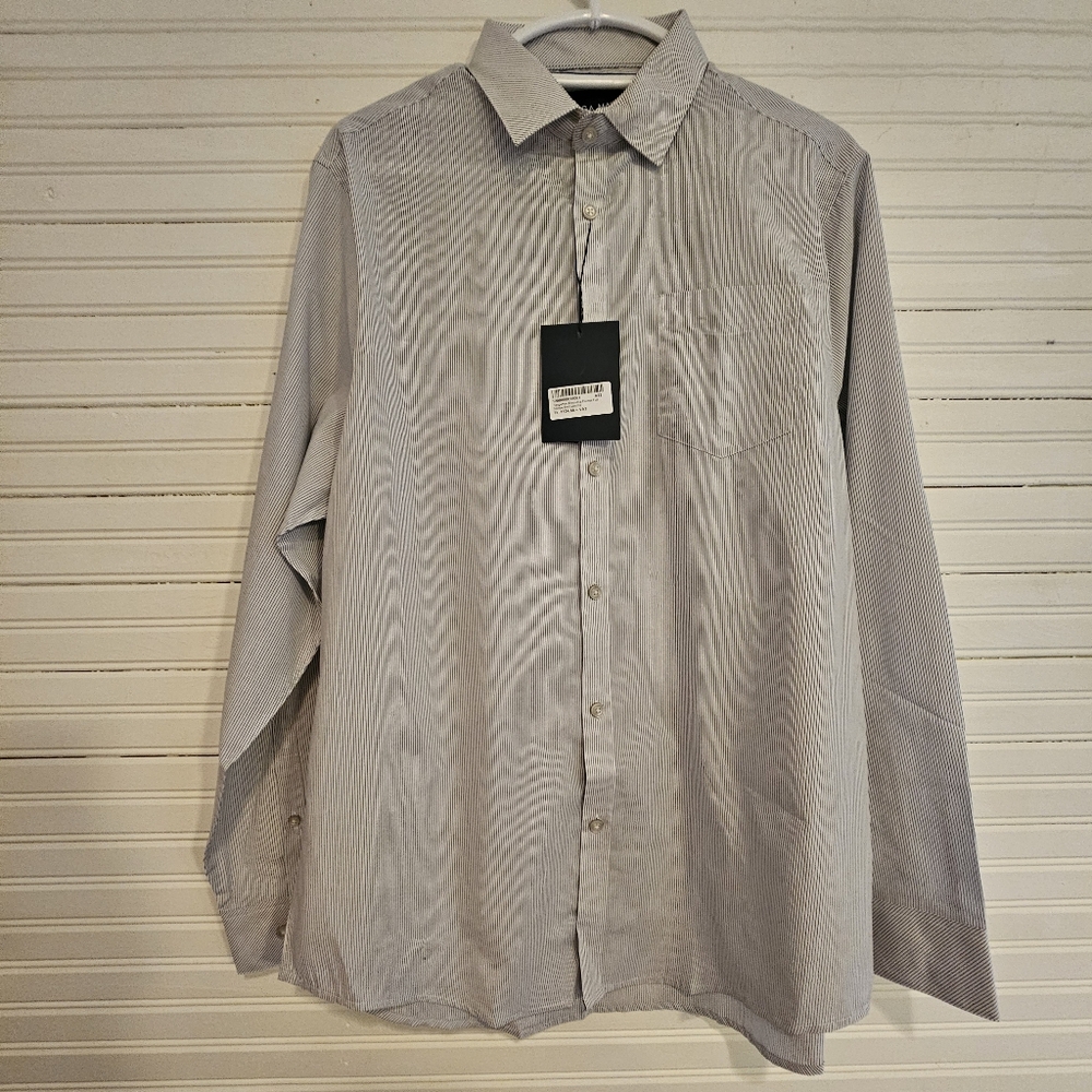 Taaga Man White Navy Blue Pin Stripe Slim Fit Button Up Dress Shirt Size 17